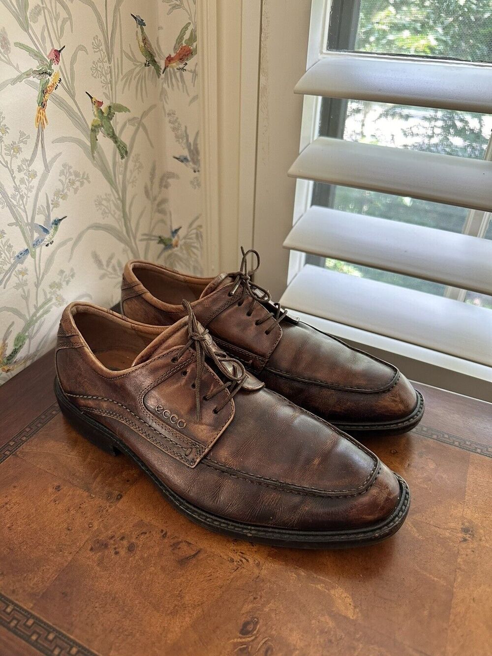ECCO Men's Lace Up Dress Shoes Size EU 40 US 7-8 Leather Distressed Brown
